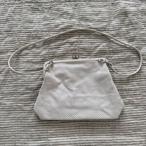 Clare V White Perforated Leather Kiss Lock Handbag Detachable Crossbody Strap